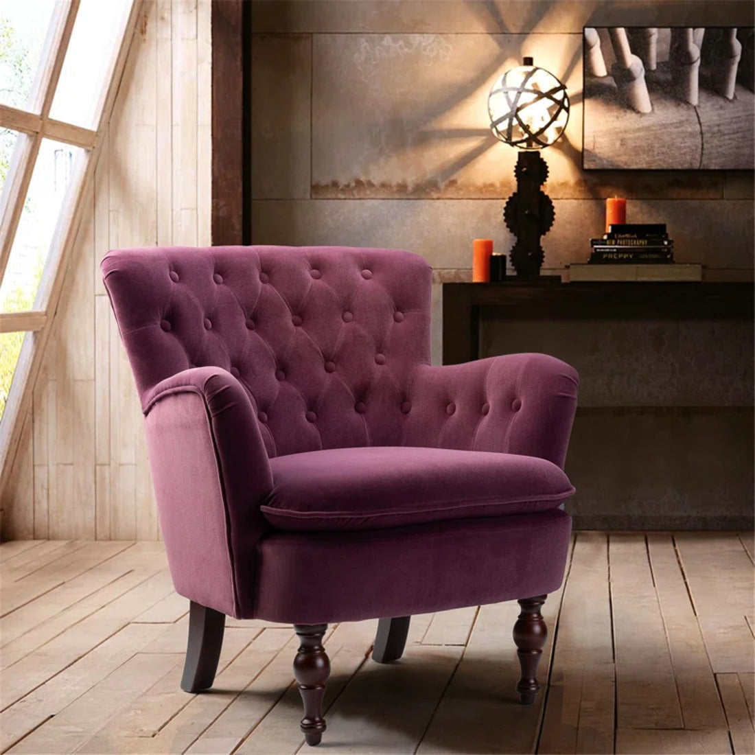 Premium Perfect Cushiony Tufted Super Comfy Magenta Velvet Sofa Lounge Chair