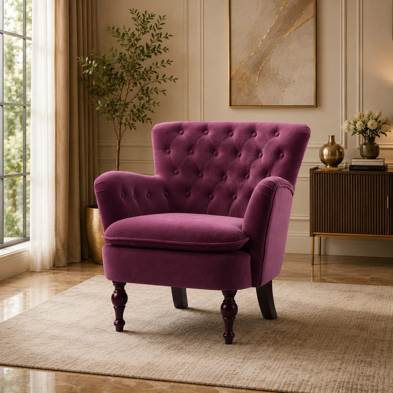 Premium Perfect Cushiony Tufted Super Comfy Magenta Velvet Sofa Lounge Chair