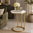 Premium Round Side Table for Small Spaces Nightstand with Golden Metal Finish