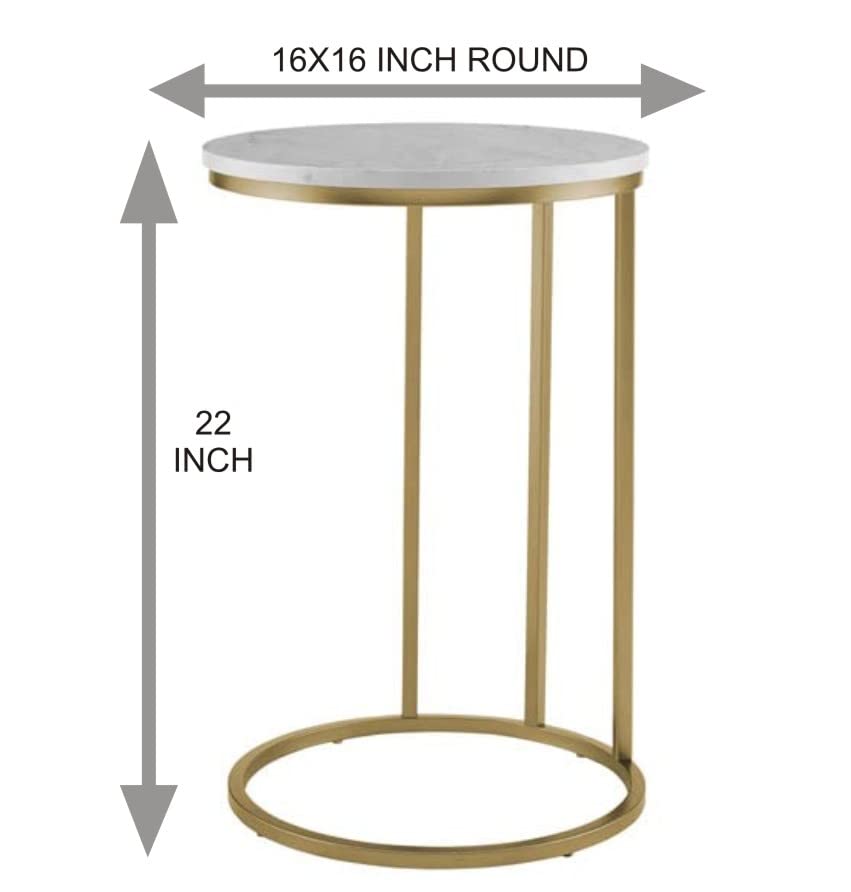 Premium Round Side Table for Small Spaces Nightstand with Golden Metal Finish