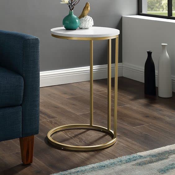 Premium Round Side Table for Small Spaces Nightstand with Golden Metal Finish