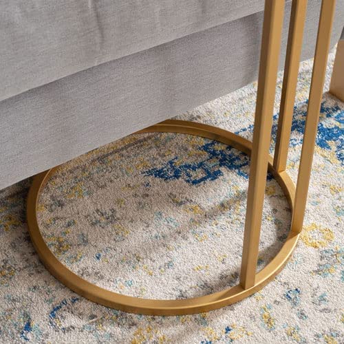 Premium Round Side Table for Small Spaces Nightstand with Golden Metal Finish