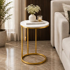 Premium Round Side Table for Small Spaces Nightstand with Golden Metal Finish