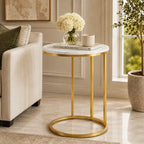Premium Round Side Table for Small Spaces Nightstand with Golden Metal Finish