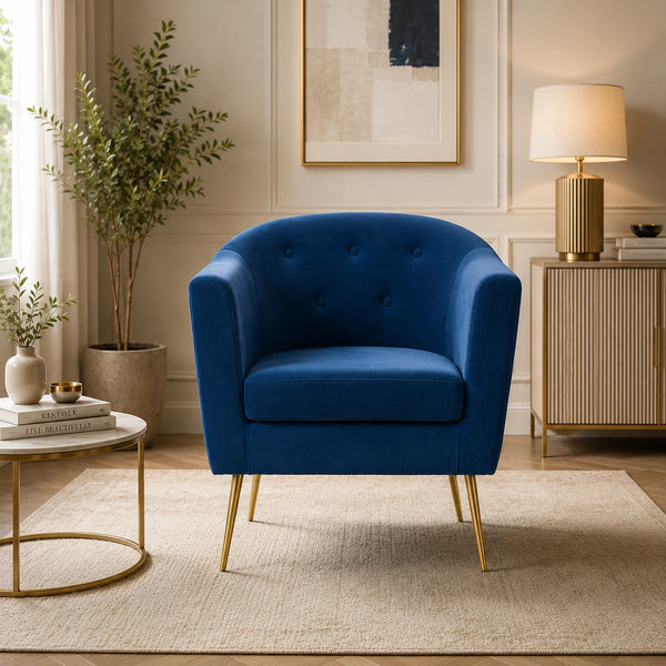 Premium Royal Blue Tufted Round Back Cushiony Sofa Lounge Chair