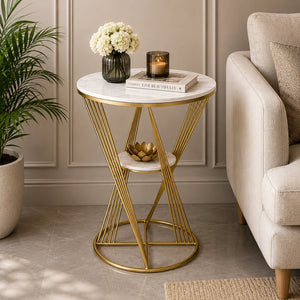 Premium Unique Natural Marble Designer Metal Side Table