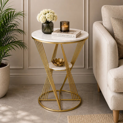 Premium Unique Natural Marble Designer Metal Side Table