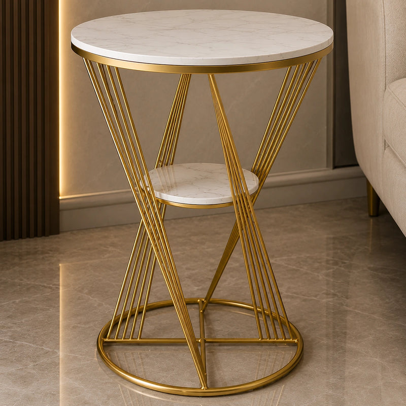 Premium Unique Natural Marble Designer Metal Side Table