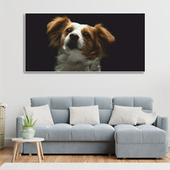 Premium Wall Painting of White and Brown Long Coat Puppy