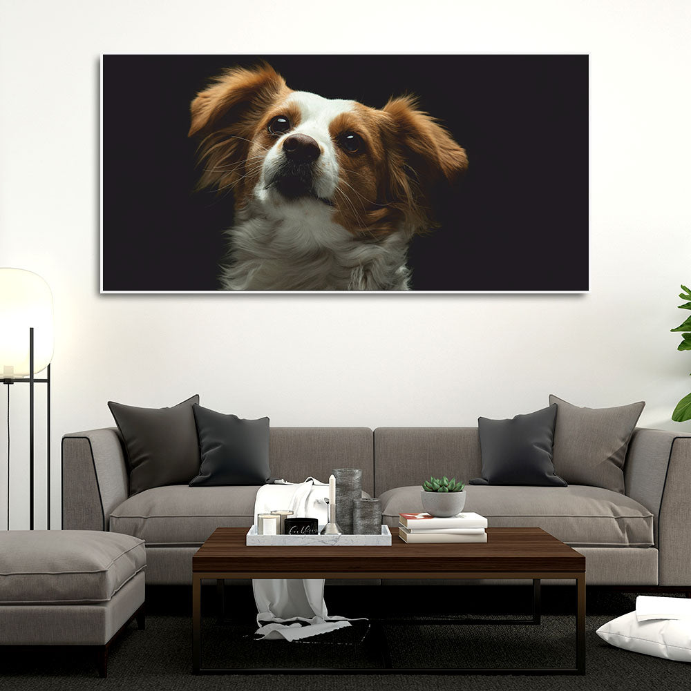 Premium Wall Painting of White and Brown Long Coat Puppy