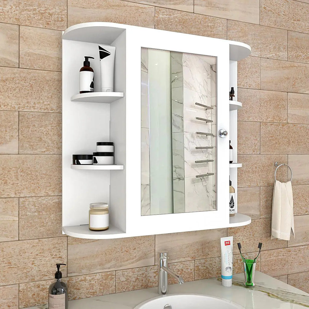 Premium Wooden Bathroom Cabinet Mirror with 10 Spacious Shelves with W ...
