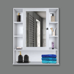 Premium Wooden White Bathroom Cabinet with Mirror & 9 Spacious Shelves