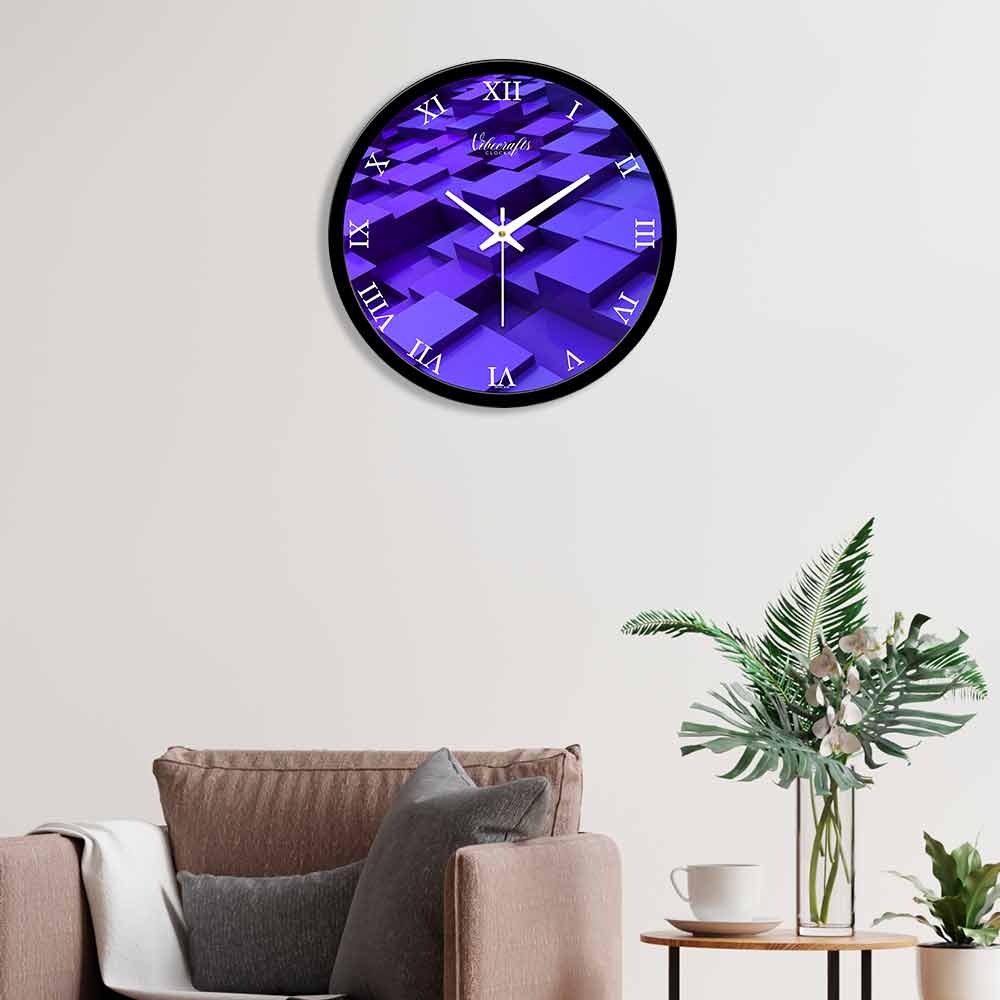 Purple 3D Cubic Pattern Designer Wall Clock