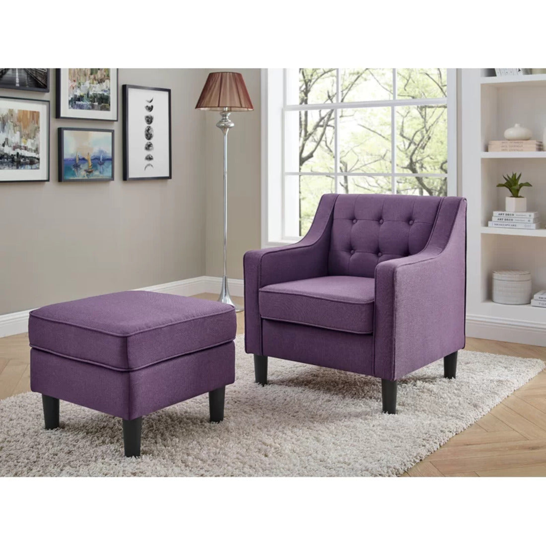 Purple Color Lounge Chair with Ottoman