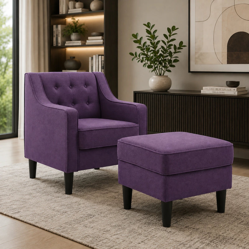 Purple Color Tufted Comfy Lounge Chair with Footrest