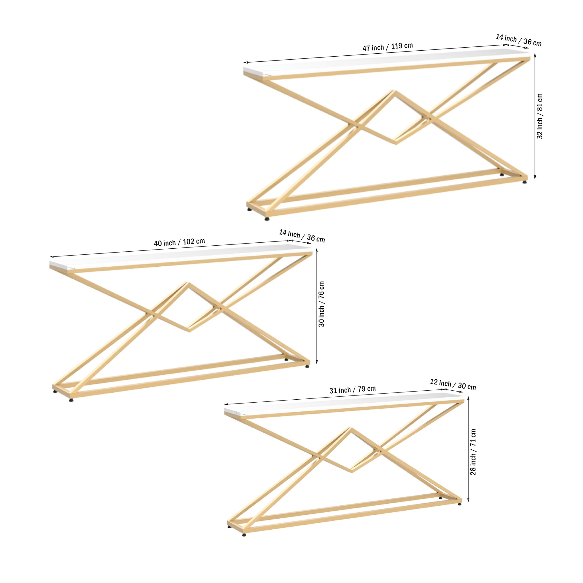 Pyramid Design Console Marble Table Golden Metal Finish