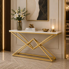 Pyramid Design Console Marble Table Golden Metal Finish