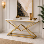Pyramid Design Console Marble Table Golden Metal Finish