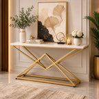 Pyramid Design Console Marble Table Golden Metal Finish