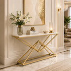 Pyramid Design Console Marble Table Golden Metal Finish