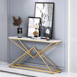 Pyramid Design Console Marble Table Golden Metal Finish for Home Decor		