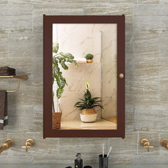 Rectangular Wooden Bathroom Cabinet Mirror with 3 Spacious Shelves with Solid Brown Finish