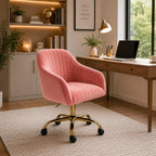 Refined Baby Pink Tufted Velvet Comfy Armchair with Golden Legs