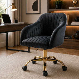 Refined Black Tufted Velvet Premium Armchair with Golden Legs