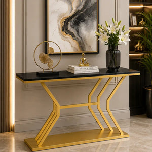 Refined Luxury Black Marble Hallway Console Table
