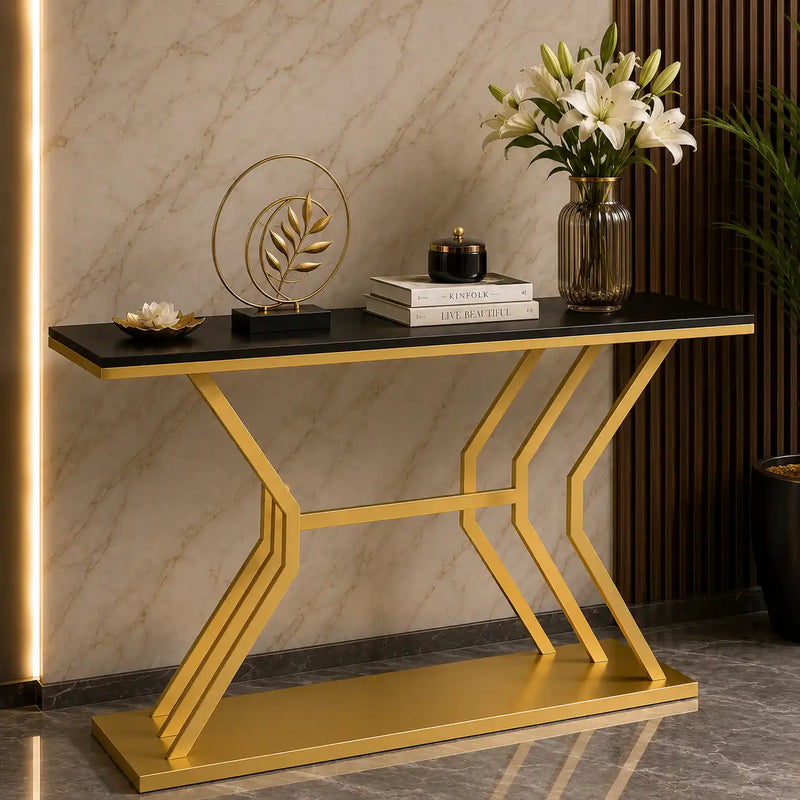 Refined Luxury Black Marble Hallway Console Table