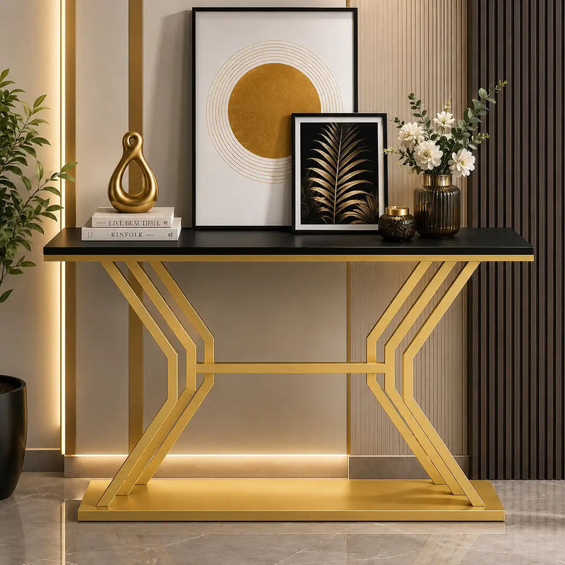 Refined Luxury Black Marble Hallway Console Table