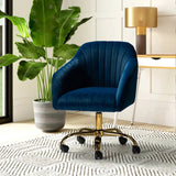 Navy Blue Velvet Premium Armchair with Golden Legs