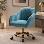 Refined Sky Blue Tufted Velvet Comfy Armchair with Golden Legs
