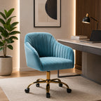 Refined Sky Blue Tufted Velvet Comfy Armchair with Golden Legs