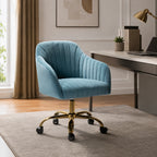 Refined Sky Blue Tufted Velvet Comfy Armchair with Golden Legs