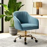 Sky Blue Tufted Velvet Comfy Armchair with Golden Legs