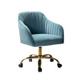 Blue Tufted Velvet Comfy Armchair with Golden Legs