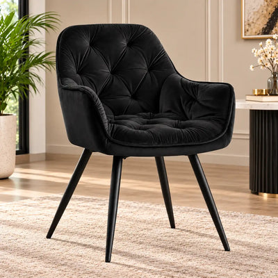 Rich Black Comfy Premium Padded Velvet Accent Chair