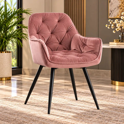 Rich Blush Pink Comfy Padded Tufted Premium Velvet Lounge Chair
