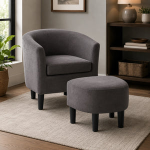 Rich Brown Comfy Round Back Velvet Accent Chair with Footrest