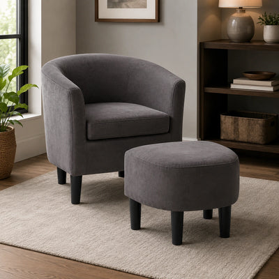 Rich Brown Comfy Round Back Velvet Accent Chair with Footrest