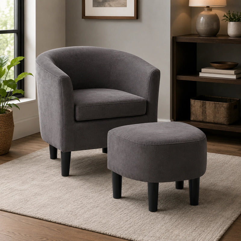 Rich Brown Comfy Round Back Velvet Accent Chair with Footrest