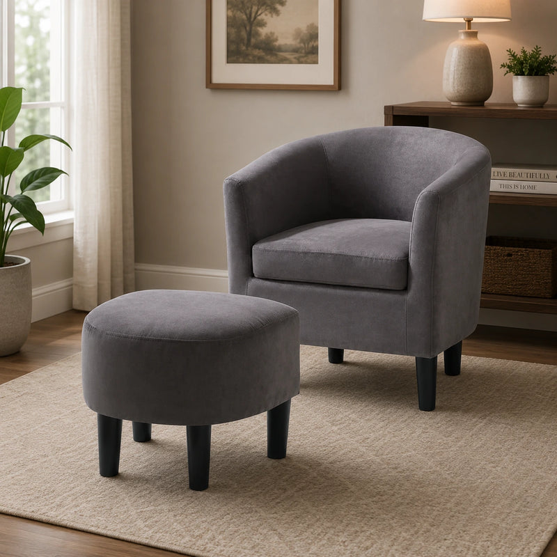 Rich Brown Comfy Round Back Velvet Accent Chair with Footrest