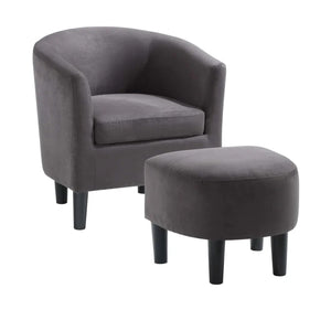 Comfy Round Back Velvet Accent Chair with Ottoman