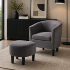 Rich Brown Comfy Round Back Velvet Accent Chair with Footrest