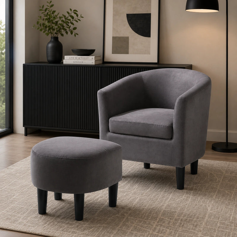 Rich Brown Comfy Round Back Velvet Accent Chair with Footrest