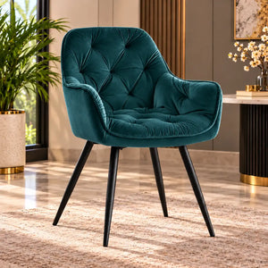 Rich Emerald Color Comfy Padded Tufted Velvet Accent Chair