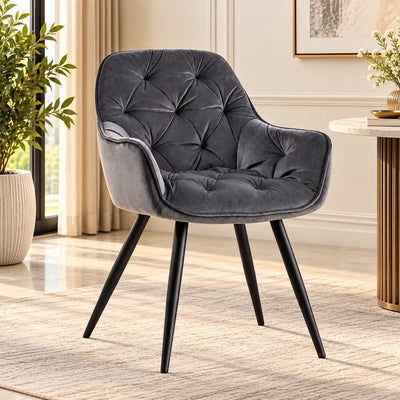 Rich Grey Color Comfy Padded Tufted Velvet Lounge Chair