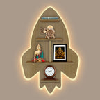 Rocket Shape Wooden Wall Shelf LED Light Wall Shelf with Oak Finish