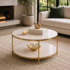 Round Metal Copper Round Coffee Table In Shiny Golden Edge